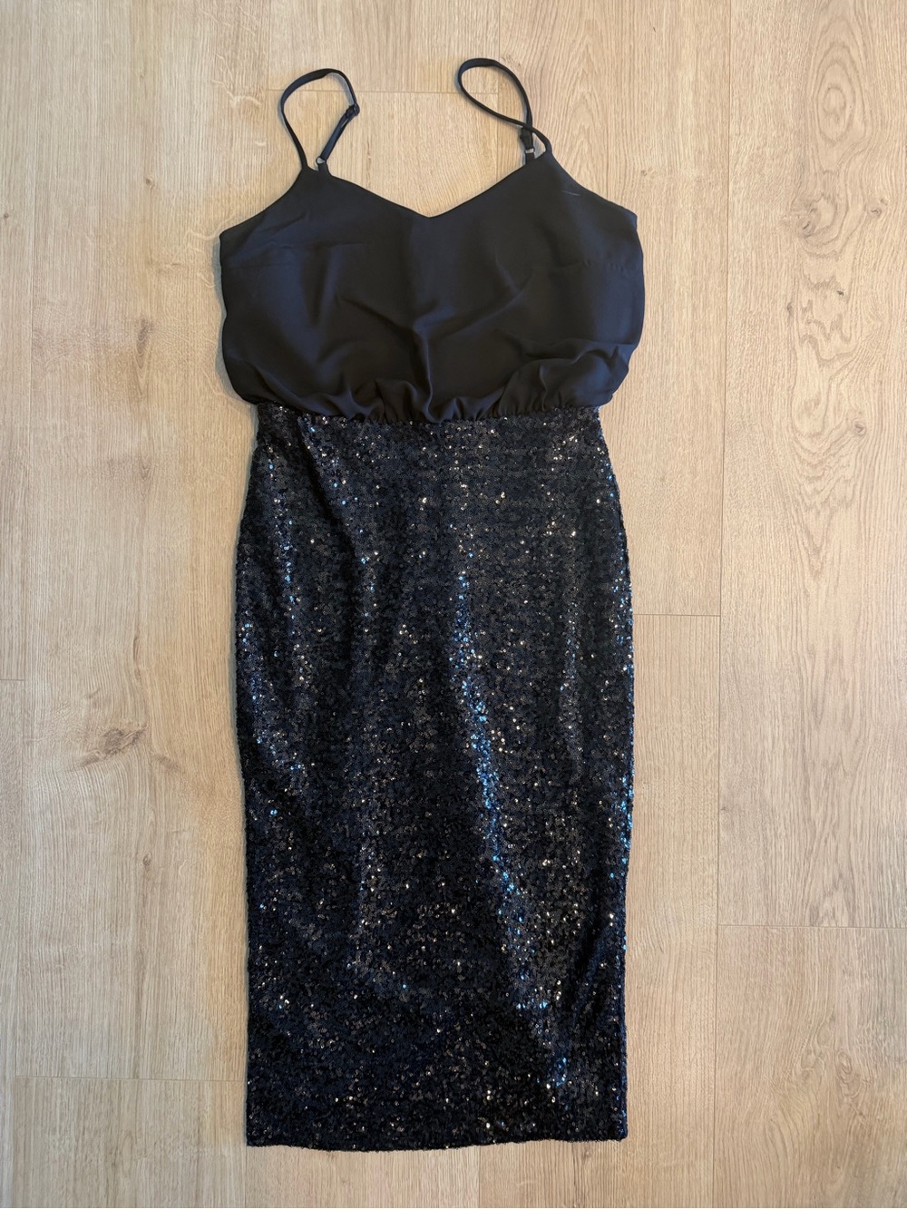 ASOS Tall Black Sequin Midi Dress US 8 Spaghetti Strap Party Cocktail Glam